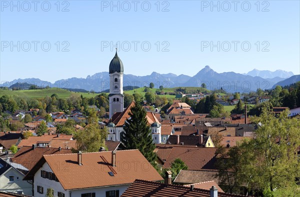 View of Nesselwang in front of the Alps