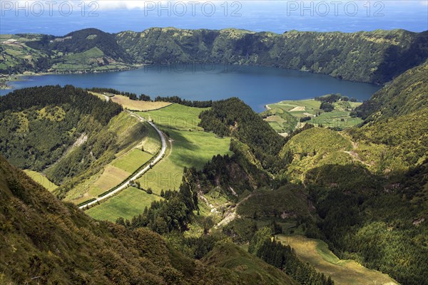 View into the volcanic crater Caldera Sete Cidades