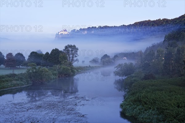 Morning mist over the Danube with Werenwag Castle