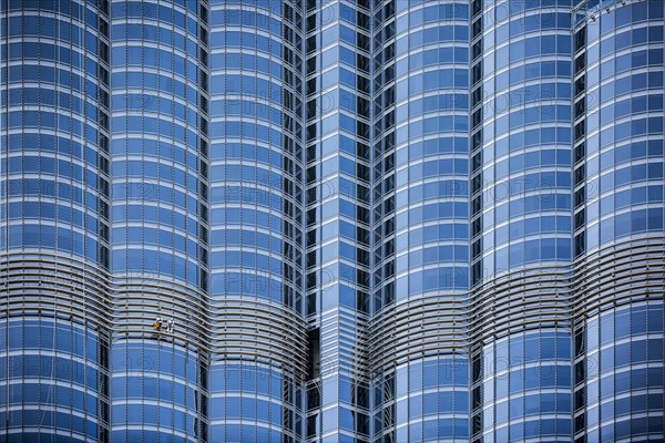 Window cleaners on glass facade of Burj Khalifa