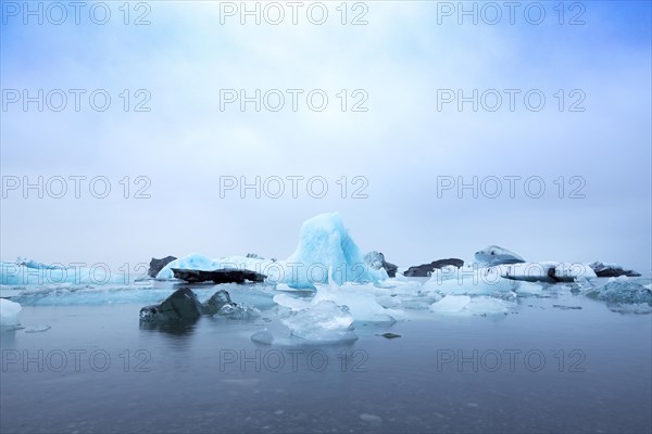 Glacier ice on the Jokulsarlon glacial lake at the southern edge of Vatnajokull
