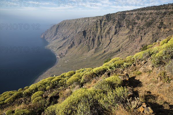 View from Mirador de Isora viewpoint on Las Playas bay with El Hierro hotel