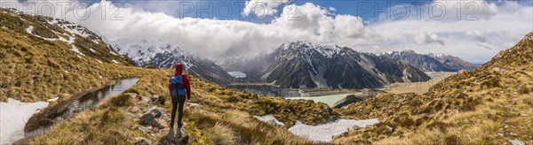 Hiker looking into Hooker Valley