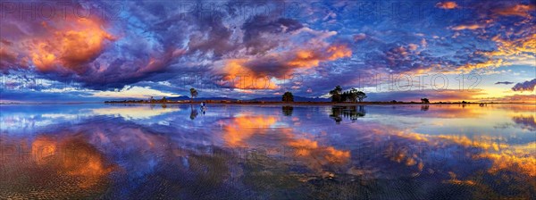 Panorama with glorious sunset at Carters Beach