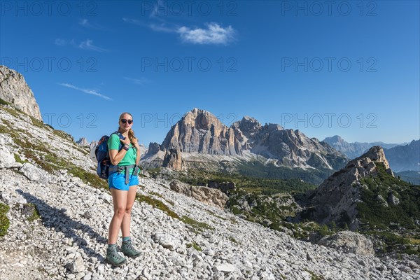 Woman on footpath to Nuvolau and Averau