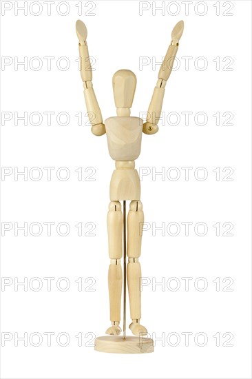 Wooden stickman with arms raised