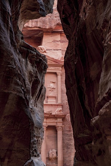 View from the gorge Siq to the Pharaoh's treasure house carved into the rock