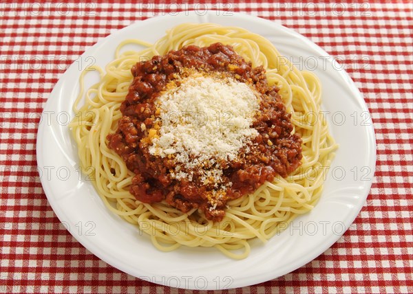 Plate with spaghetti bolognese
