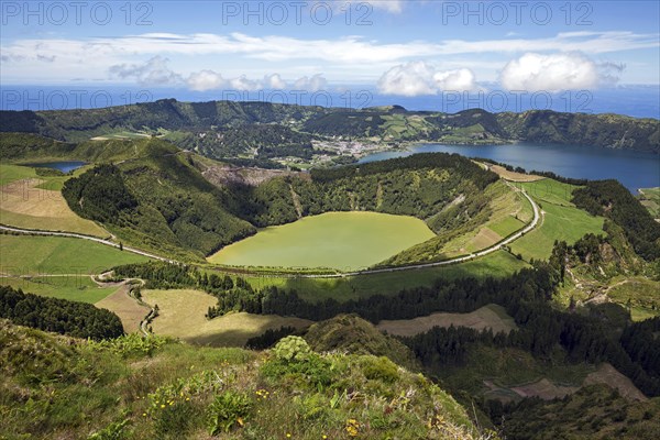 View into the volcanic crater Caldera Sete Cidades