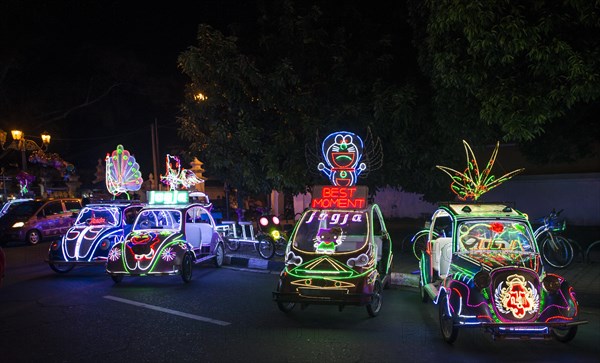 Colorful with LEDs illuminated cars