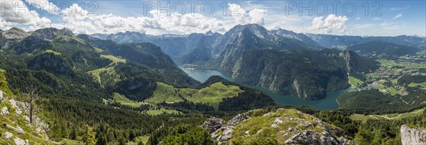 Panoramic view over Lake Konigsee from the Jenner