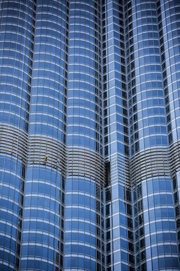 Window cleaners on glass facade of Burj Khalifa