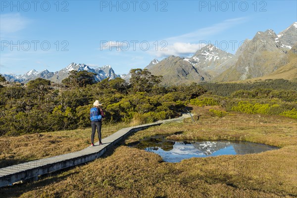 Hiker on a footbridge