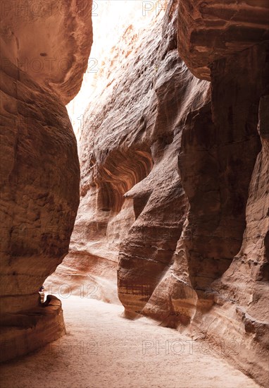 Sandstone cliffs in the Siq Gorge