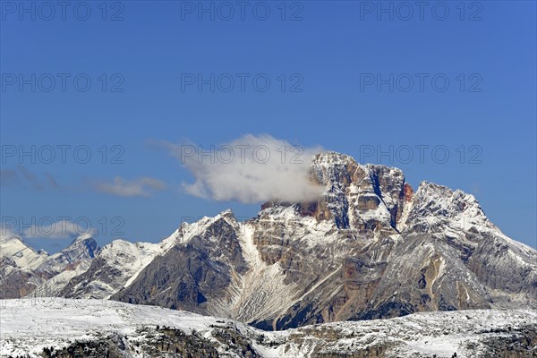 View from the Auronzo hut 2320 m to the Hohe Gaisl 3148 m in the Dolomiti di Braies