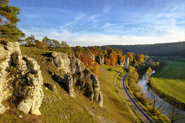 Altmuhl with rock formation Twelve Apostles in autumn