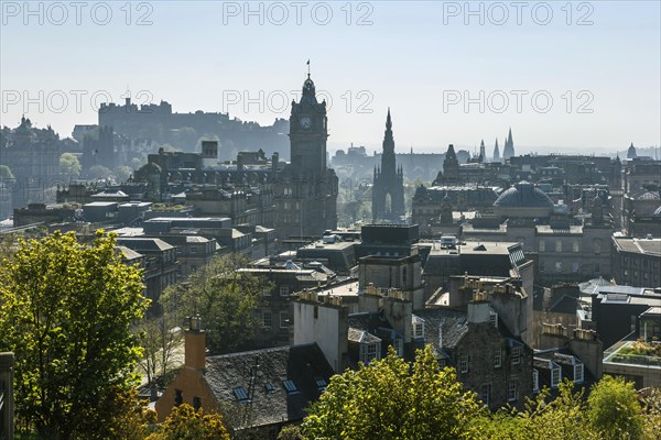 View from Calton Hill on historic centre and Edinburgh Castle