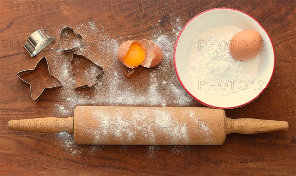 Rolling wood with baking ingredients