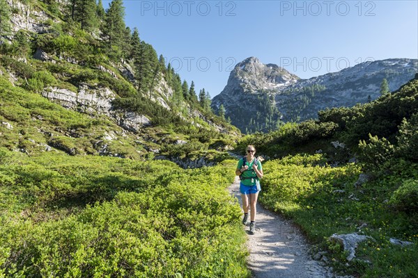 Hiker on footpath to the Karlingerhaus