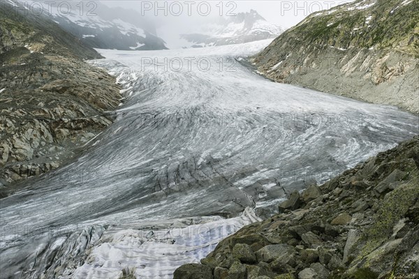 Rhone glacier in clouds