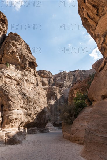 Sandstone cliffs in the Siq Gorge