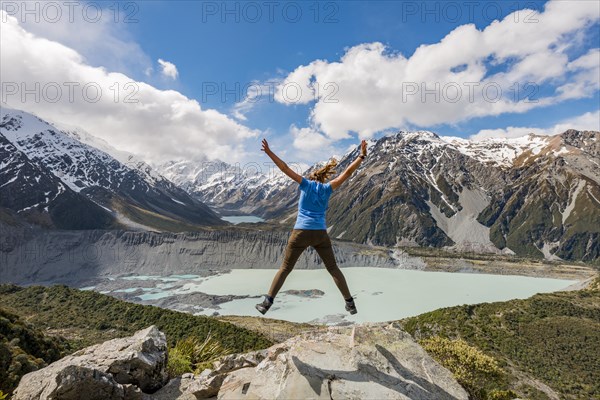 Hiker makes air jump