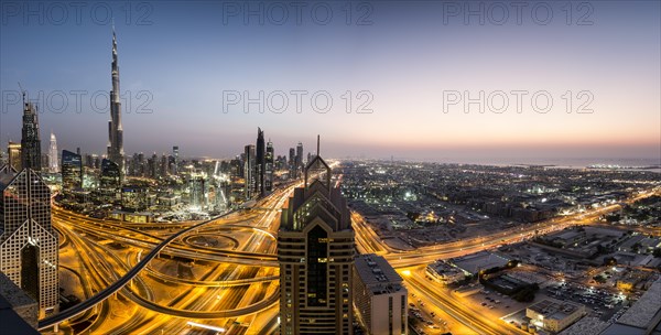 View of skyline from Shangri La Hotel at dusk