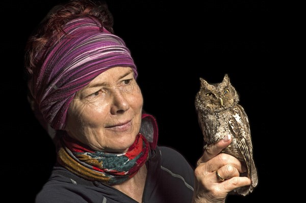 Ornithologist with Peru Screech Owl