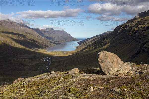 View from Mjoafjaroarheioi Pass to the fjord Mjoifjorour