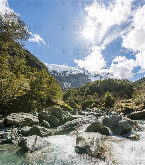 Glacial river flowing through mountains