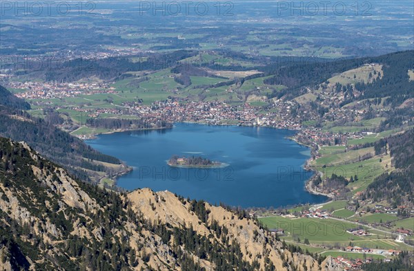 View of the Schliersee from the Brecherspitz in spring
