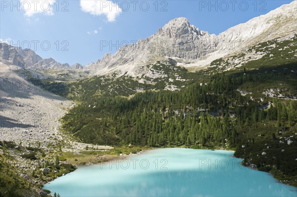 Turquoise blue mountain lake