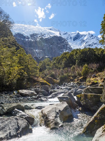 Glacial river flowing through mountains