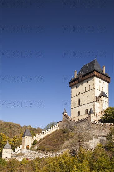 Wall with tower of the castle Karlstejn