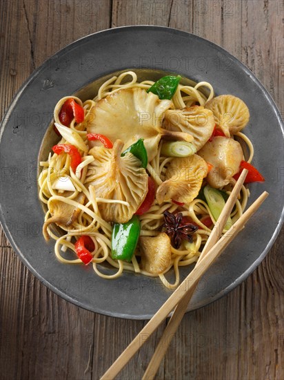 Yellow Oyster mushroom stir fry with noodles