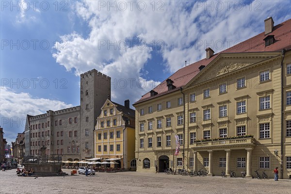 The Thon-Dittmer-Palais and Justitia fountain at back the former Patrizierburg with dynasty tower