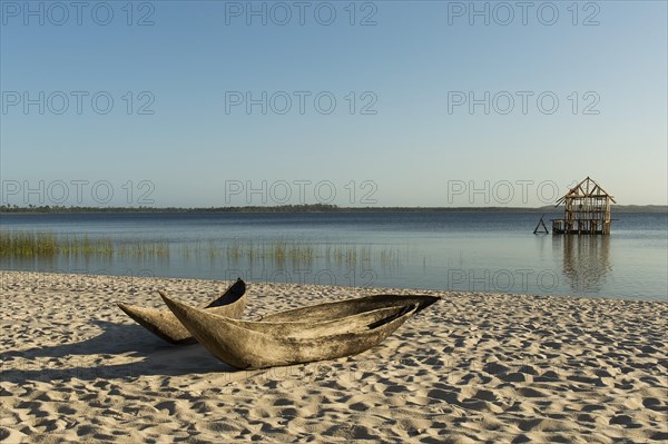 Dugout canoe on a sandy beach