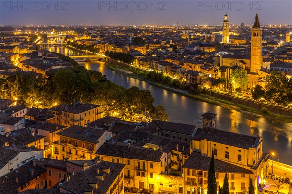 View at dusk from the hill of San Pietro to the old town