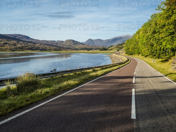 Coastal road North Coast 500 on Lake Loch Carron