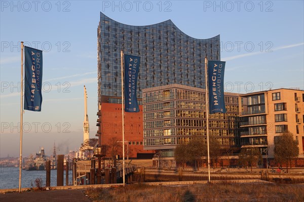 View on Elbphilharmonie and modern apartement buildings