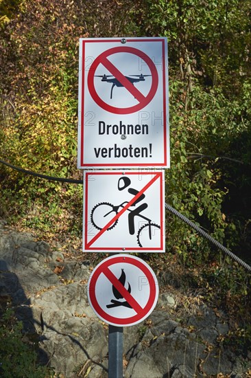 Prohibition signs in the nature reserve for drones