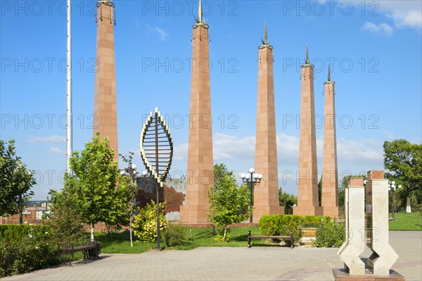 Granite obelisks and lamp posts