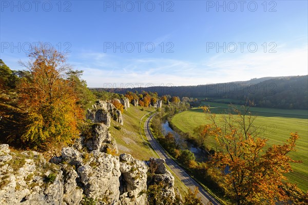 Altmuhl with rock formation Twelve Apostles in autumn