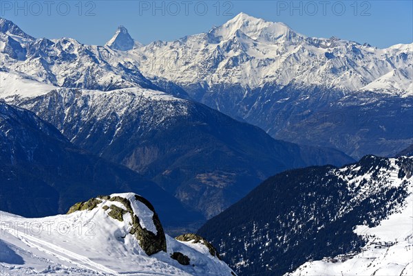 View from Bettmeralp to The Matterhorn and Weisshorn