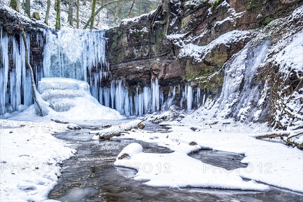 Icicles at the waterfall Horschbachschlucht Gorge