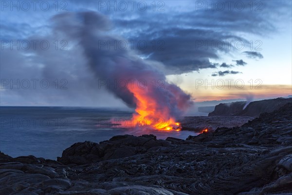 Lava entering ocean