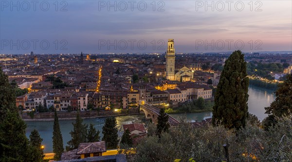 View at dusk from the hill of San Pietro to the old town