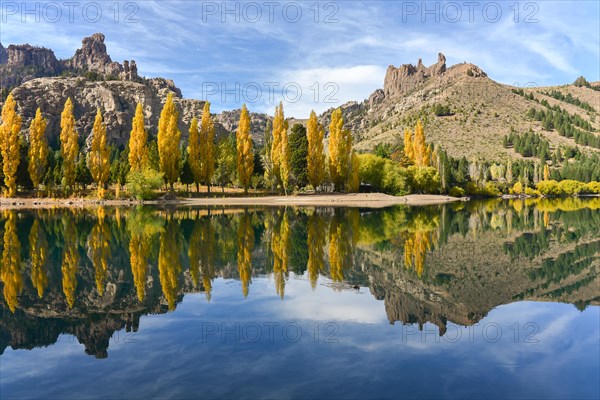 River Limay with poplars in autumn colour at Bariloche