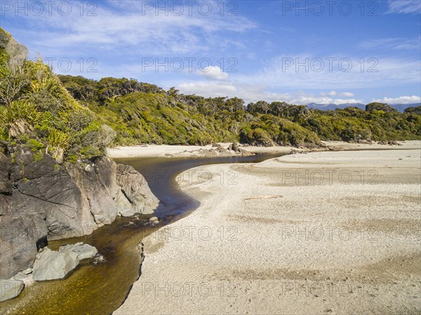 Beach with marshy river