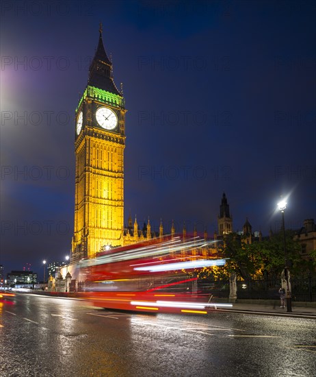 Red double-decker bus in front of Big Ben